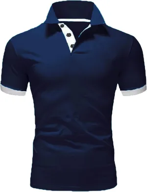 Men's Polo Shirt Short Sleeve Textured Button Shirts Slim Fit Raglan Sleeve Casual Golf Shirt Cotton Collared Tops