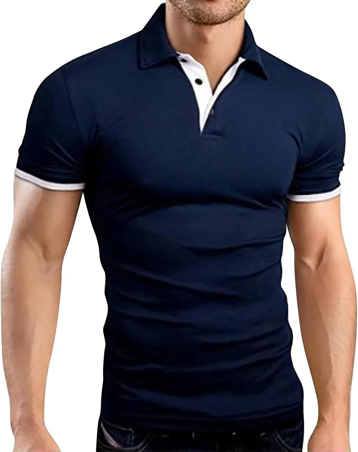 Men's Polo Shirt Short Sleeve Textured Button Shirts Slim Fit Raglan Sleeve Casual Golf Shirt Cotton Collared Tops