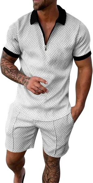 Men's Polo Shirts 2024 Set Summer Outfits Casual Short Sleeve Suit for Men 2 Piece Shorts Tracksuit Set Shirts for