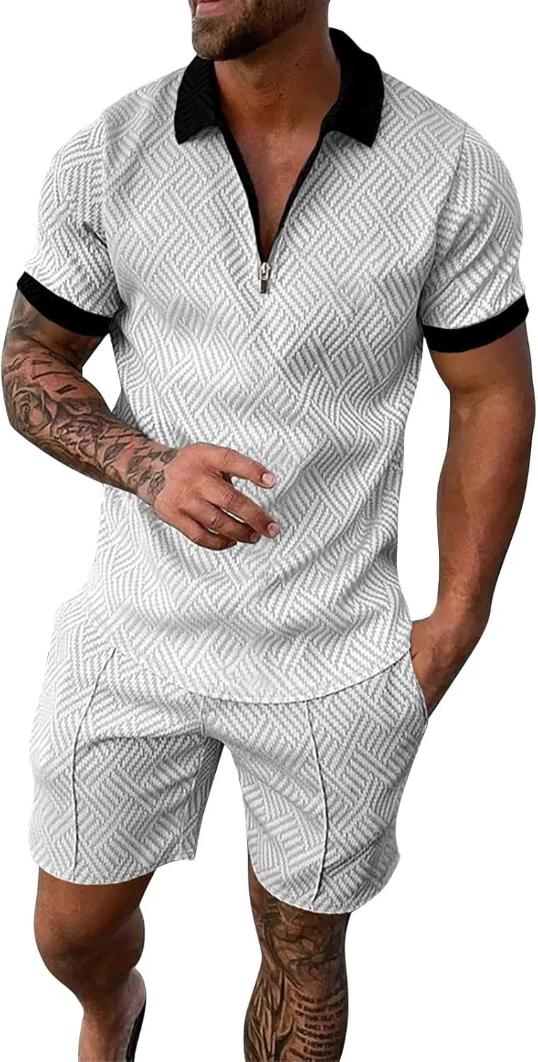 Men's Polo Shirts 2024 Set Summer Outfits Casual Short Sleeve Suit for Men 2 Piece Shorts Tracksuit Set Shirts for