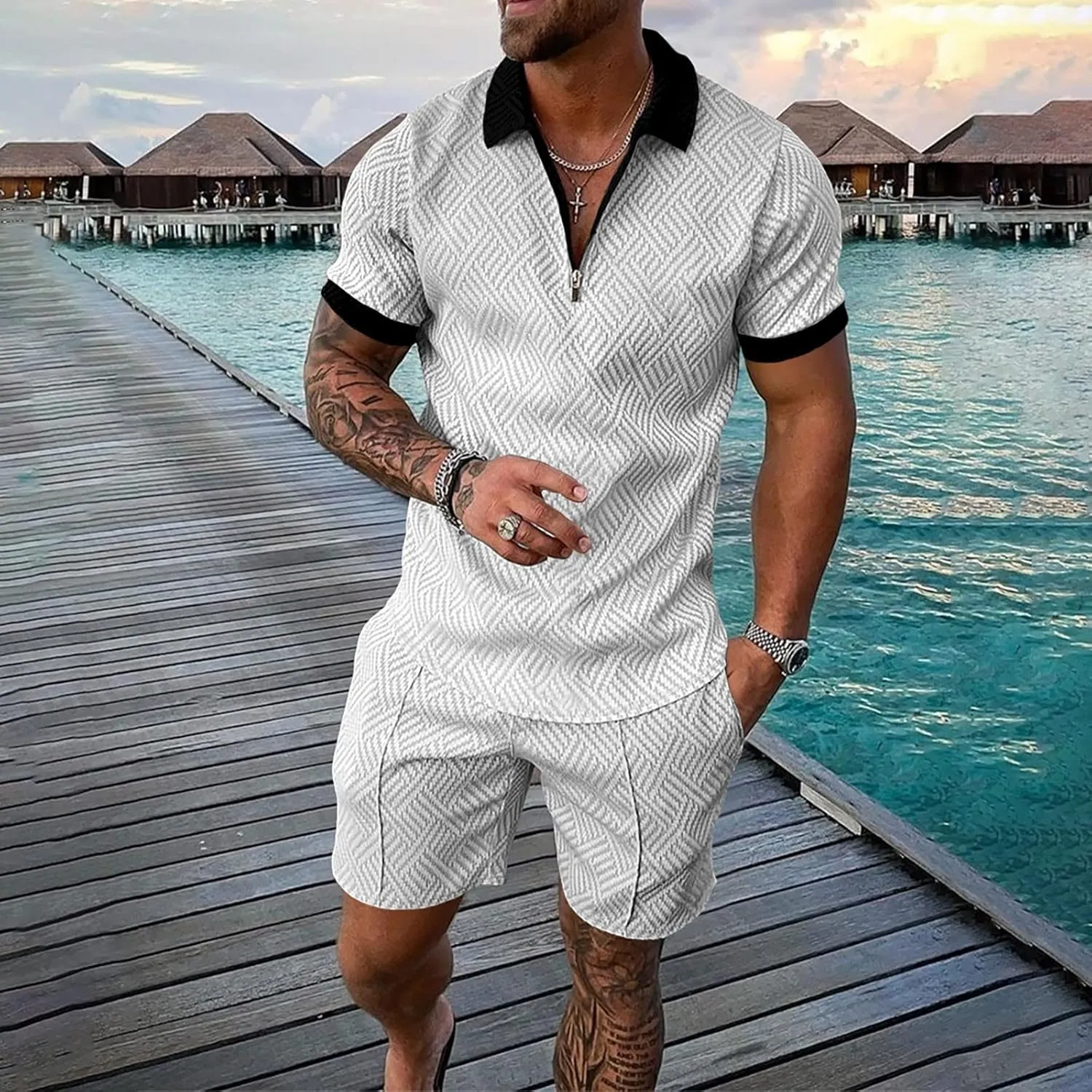 Men's Polo Shirts 2024 Set Summer Outfits Casual Short Sleeve Suit for Men 2 Piece Shorts Tracksuit Set Shirts for