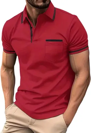 Men's Polo Shirts 2024 Short Sleeve Casual Polo T Shirt Color Block Slim Fit Golf Shirts with Pocket