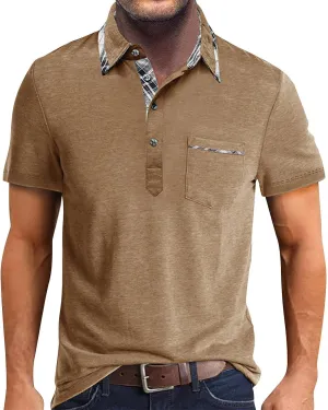 Mens Polo Shirts Fashion Classic Casual Short Sleeve Button T Shirt Summer Fitted Golf Shirt with Pocket
