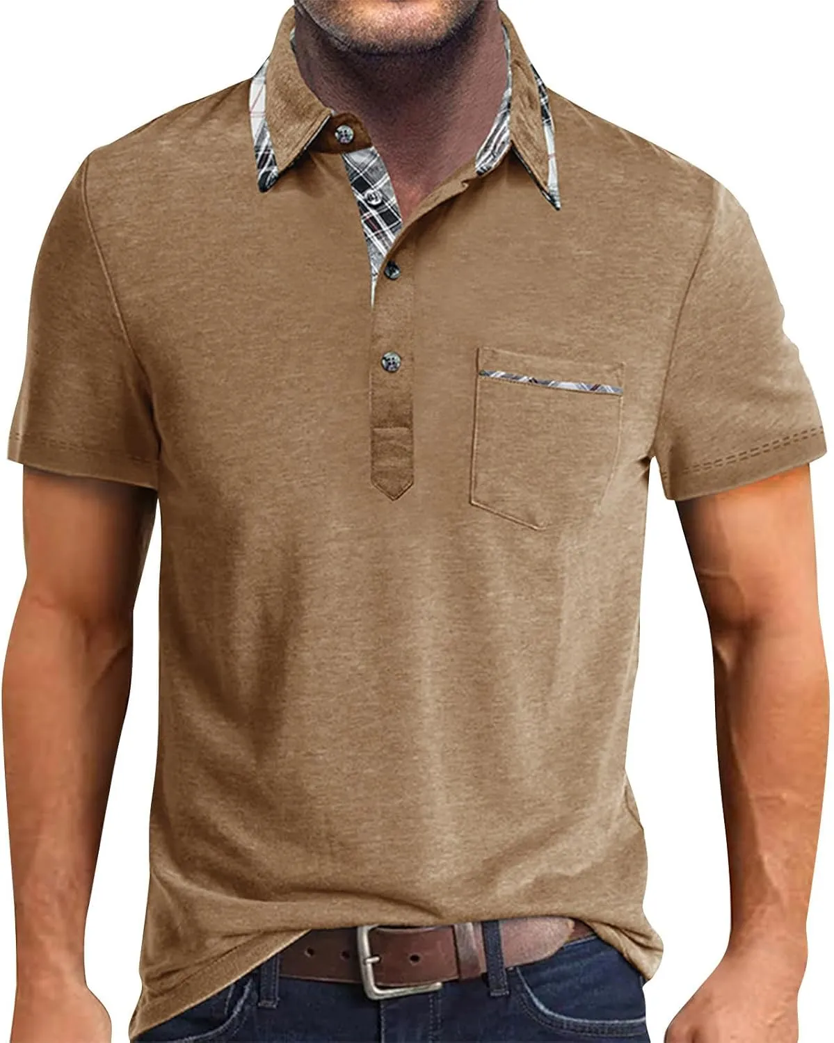 Mens Polo Shirts Fashion Classic Casual Short Sleeve Button T Shirt Summer Fitted Golf Shirt with Pocket
