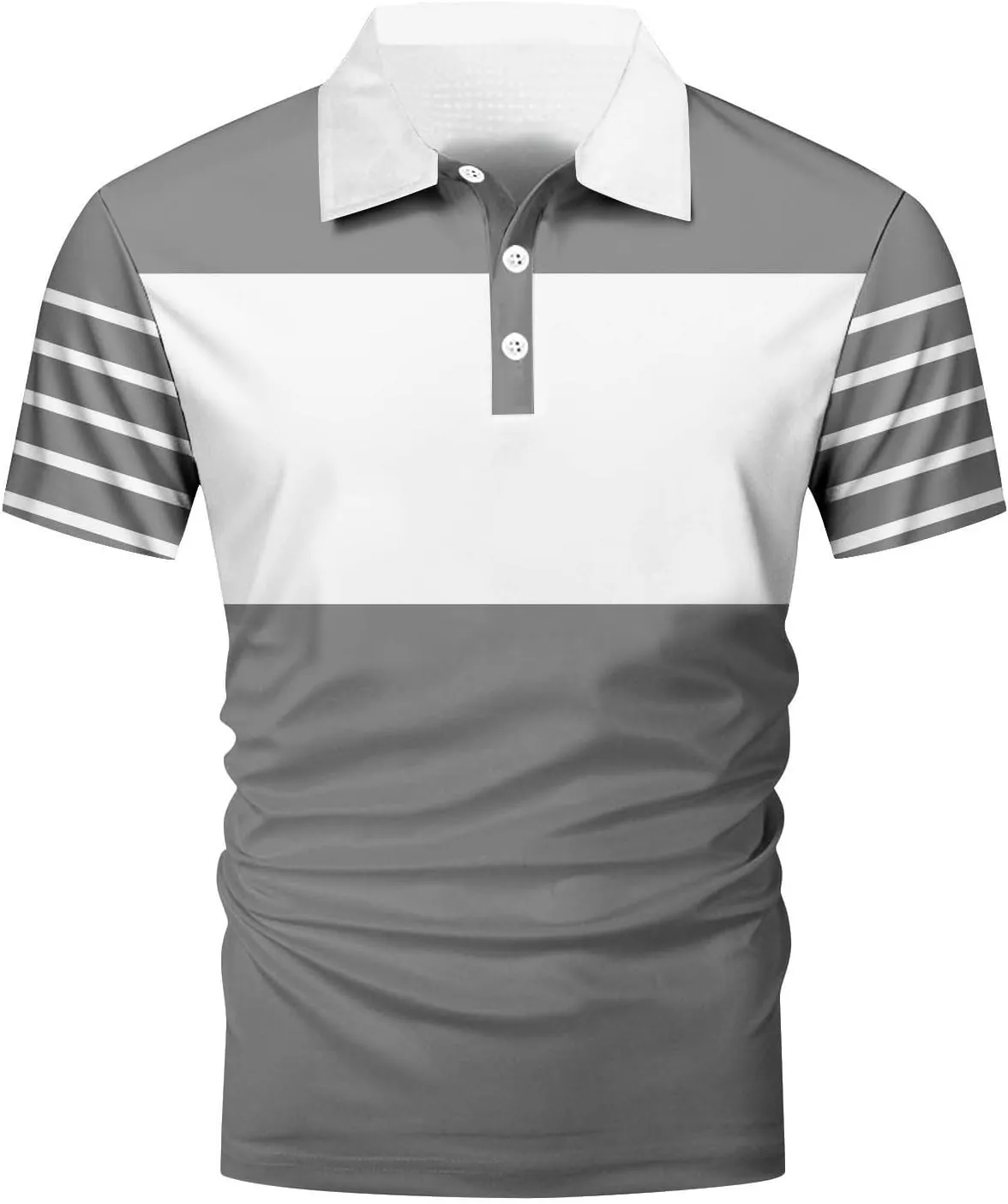 Men's Polo Shirts Short Sleeve Casual Polo T Shirt Color Block Slim Fit Golf Shirts Striped Moisture Wicking Golf Top