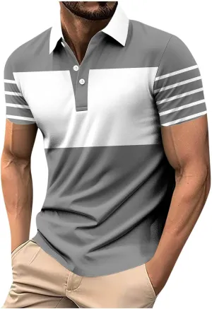 Men's Polo Shirts Short Sleeve Casual Polo T Shirt Color Block Slim Fit Golf Shirts Striped Moisture Wicking Golf Top