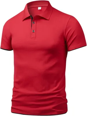 Men's Polo Shirts Short Sleeve Cotton Blend Moisture Wicking Casual Collared Shirts Summer Breathable Sport Golf Shirt