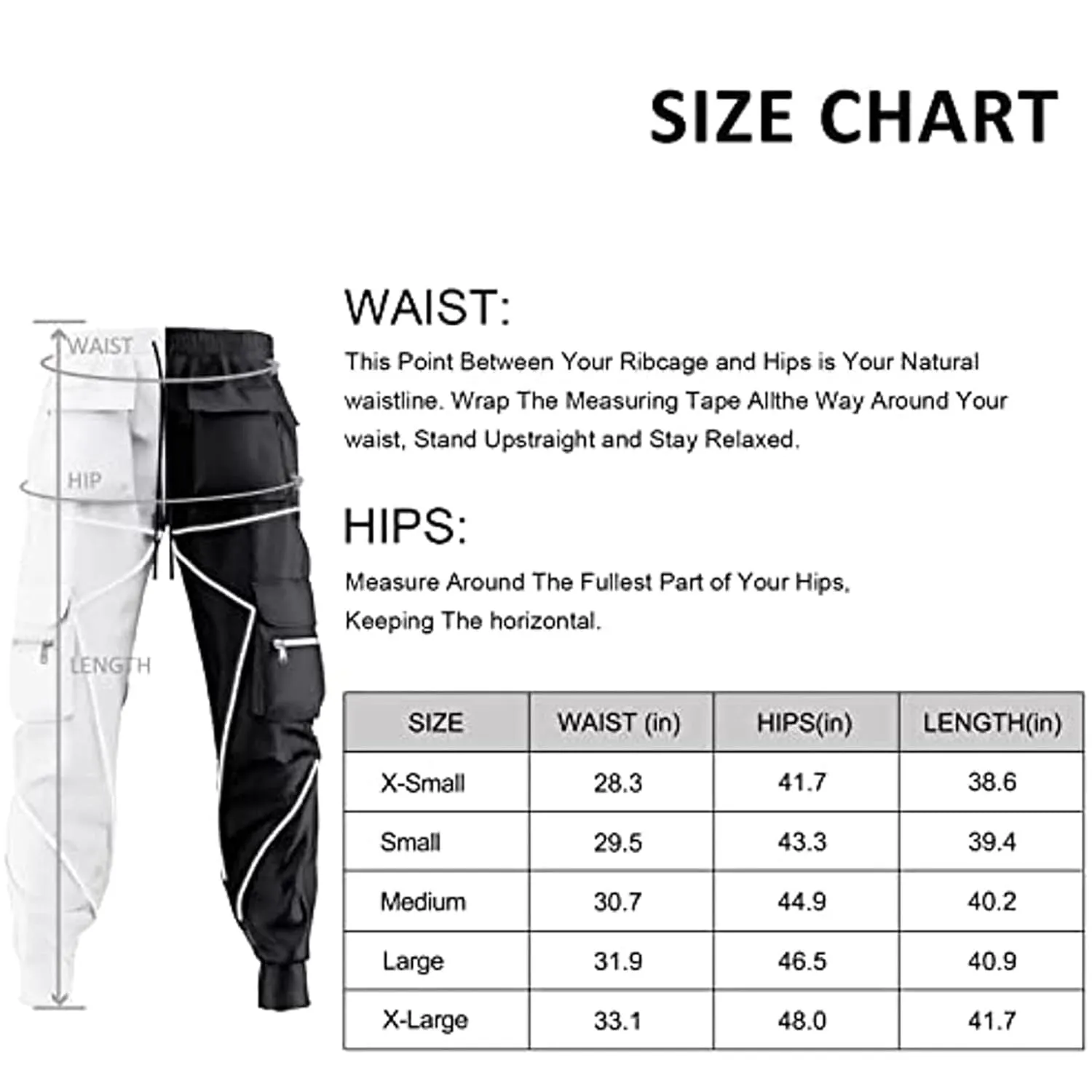 Men's Punk Streetwear Tactical Track Pant Reflective Technical Hip Hop Harem Pant Cargo Jogger Pant Trousers with Pocket (Small,White)