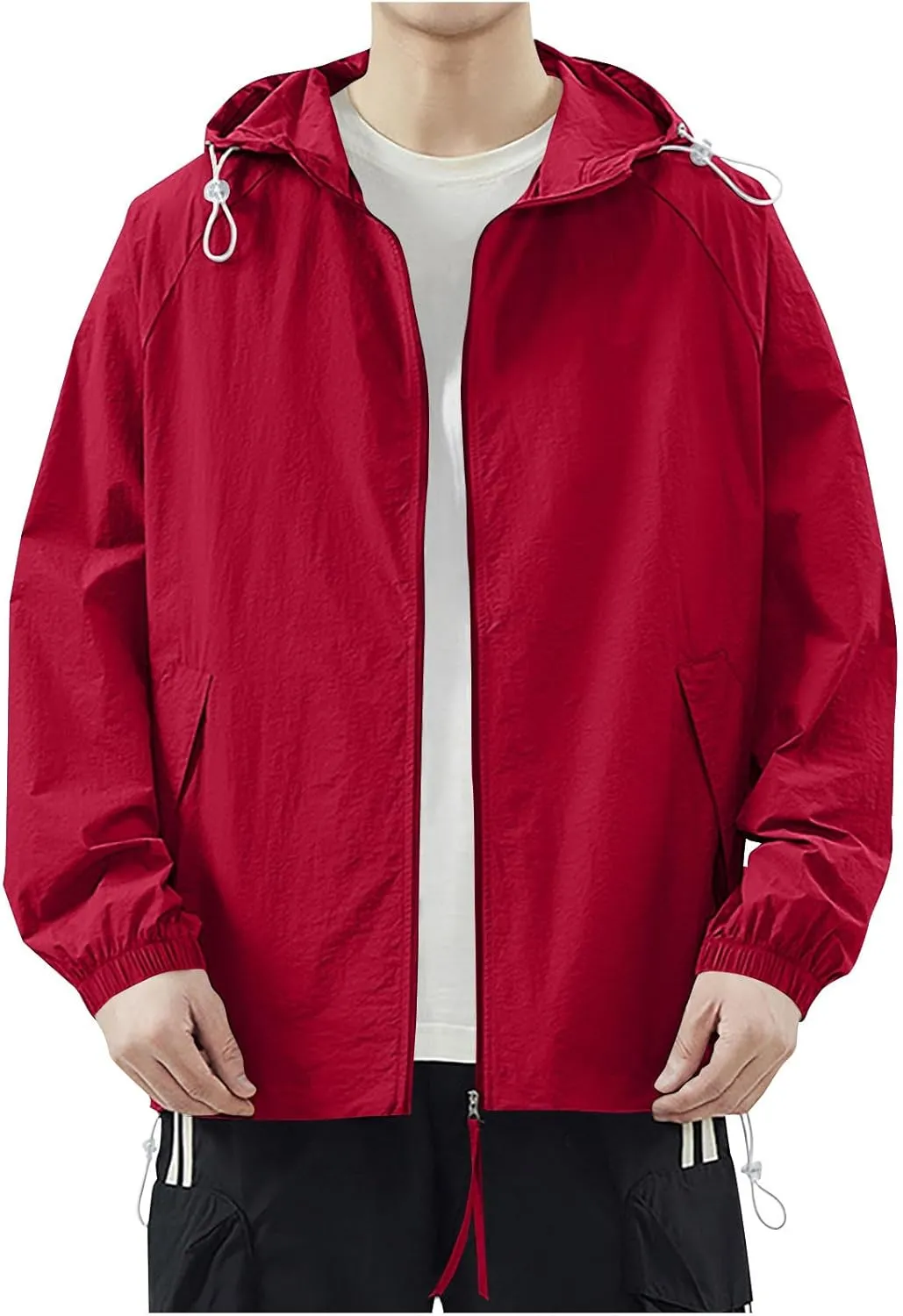 Men's Rash Guard Lightweight Hooded Sun Protection Jacket Windbreaker UPF 50  Coat Outdoor Casual Zip Up Wind Shell