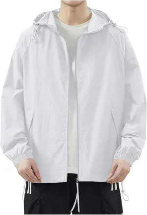 Men's Rash Guard Lightweight Hooded Sun Protection Jacket Windbreaker UPF 50  Coat Outdoor Casual Zip Up Wind Shell