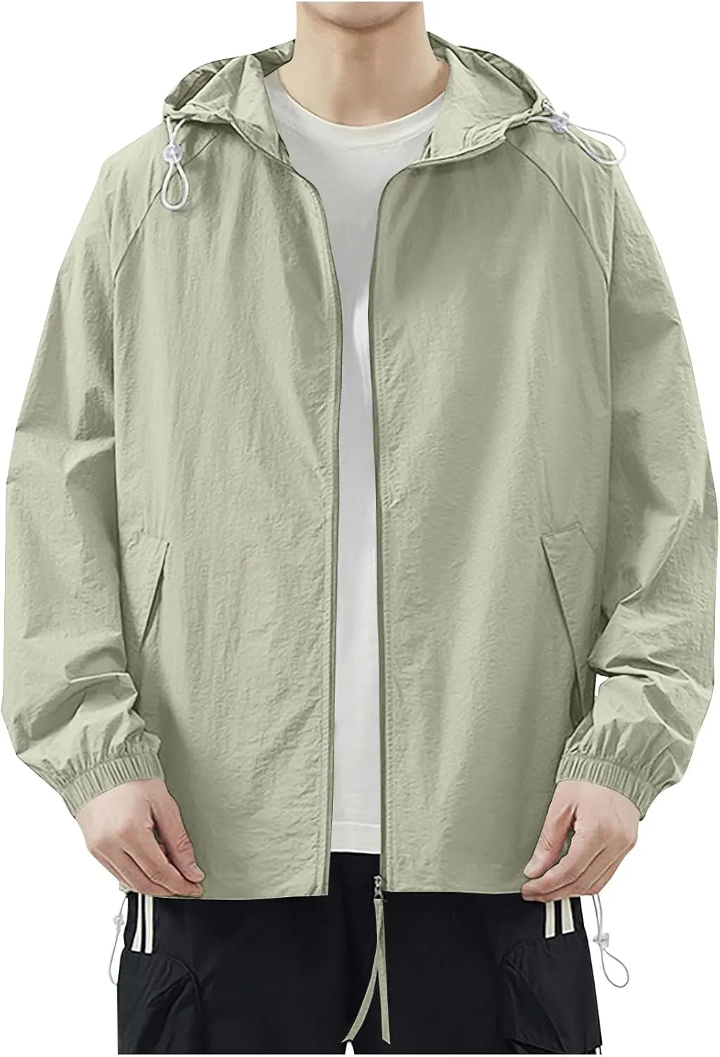 Men's Rash Guard Lightweight Hooded Sun Protection Jacket Windbreaker UPF 50  Coat Outdoor Casual Zip Up Wind Shell