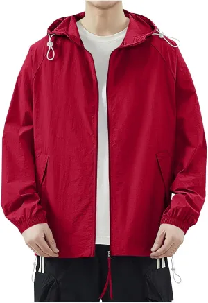Men's Rash Guard Lightweight Hooded Sun Protection Jacket Windbreaker UPF 50  Coat Outdoor Casual Zip Up Wind Shell