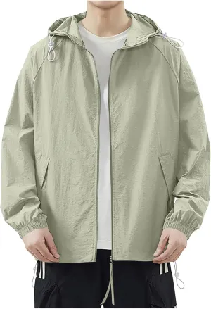Men's Rash Guard Lightweight Hooded Sun Protection Jacket Windbreaker UPF 50  Coat Outdoor Casual Zip Up Wind Shell