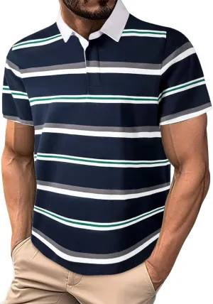 Men's Shirts Sleeved Lapel Thousands of Bird Grid Pockets Casual Top T Shirt Golf Shirts Men Quarter Button Shirts
