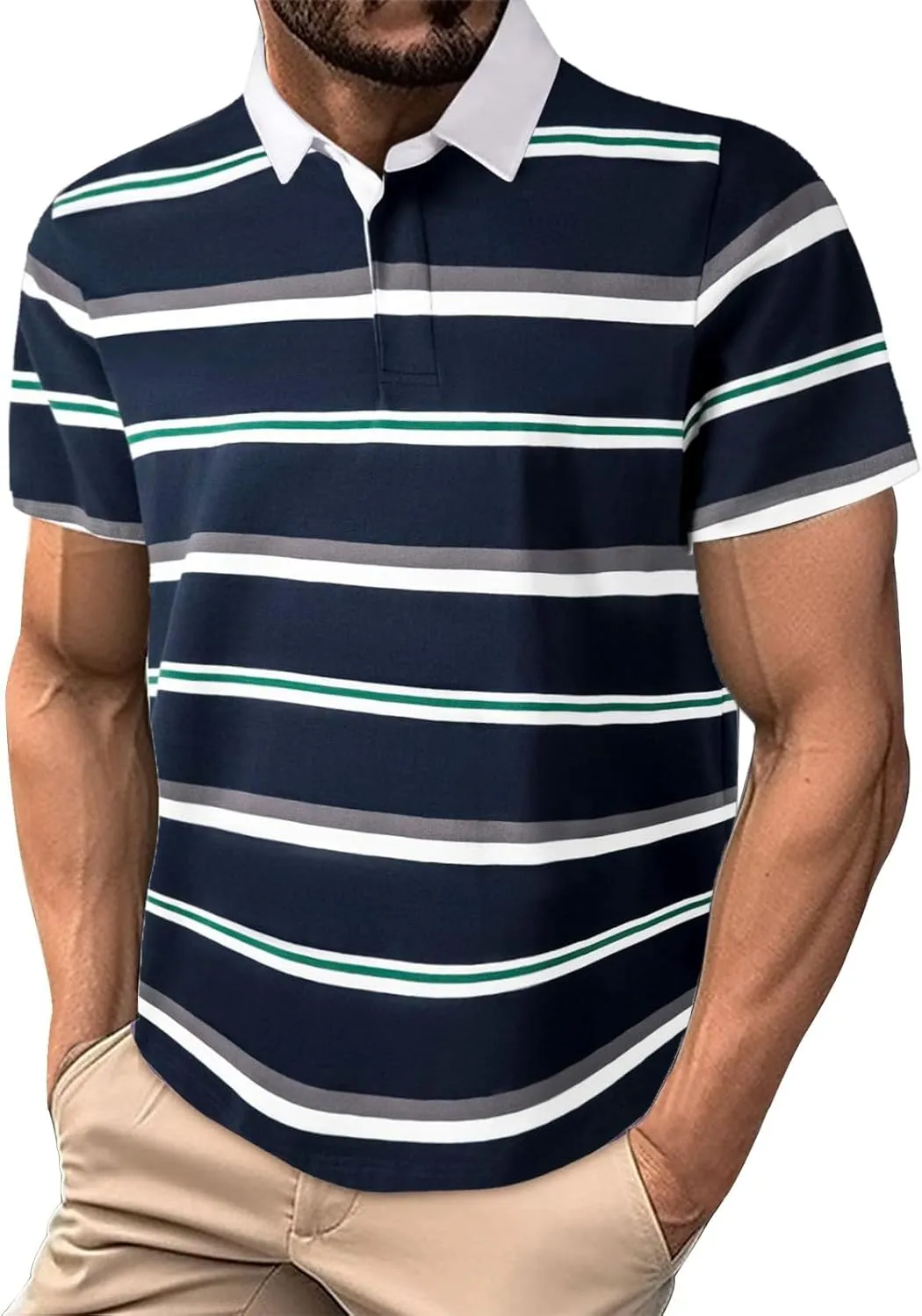 Men's Shirts Sleeved Lapel Thousands of Bird Grid Pockets Casual Top T Shirt Golf Shirts Men Quarter Button Shirts