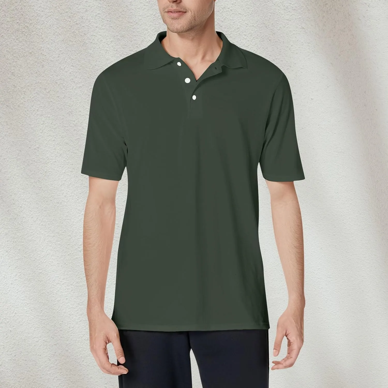 Men's Short Sleeve Polo Shirts Casual Button Classic Work Shirt Cotton Collared Basic Golf Shirt with Pocket