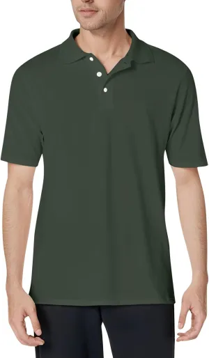 Men's Short Sleeve Polo Shirts Casual Button Classic Work Shirt Cotton Collared Basic Golf Shirt with Pocket