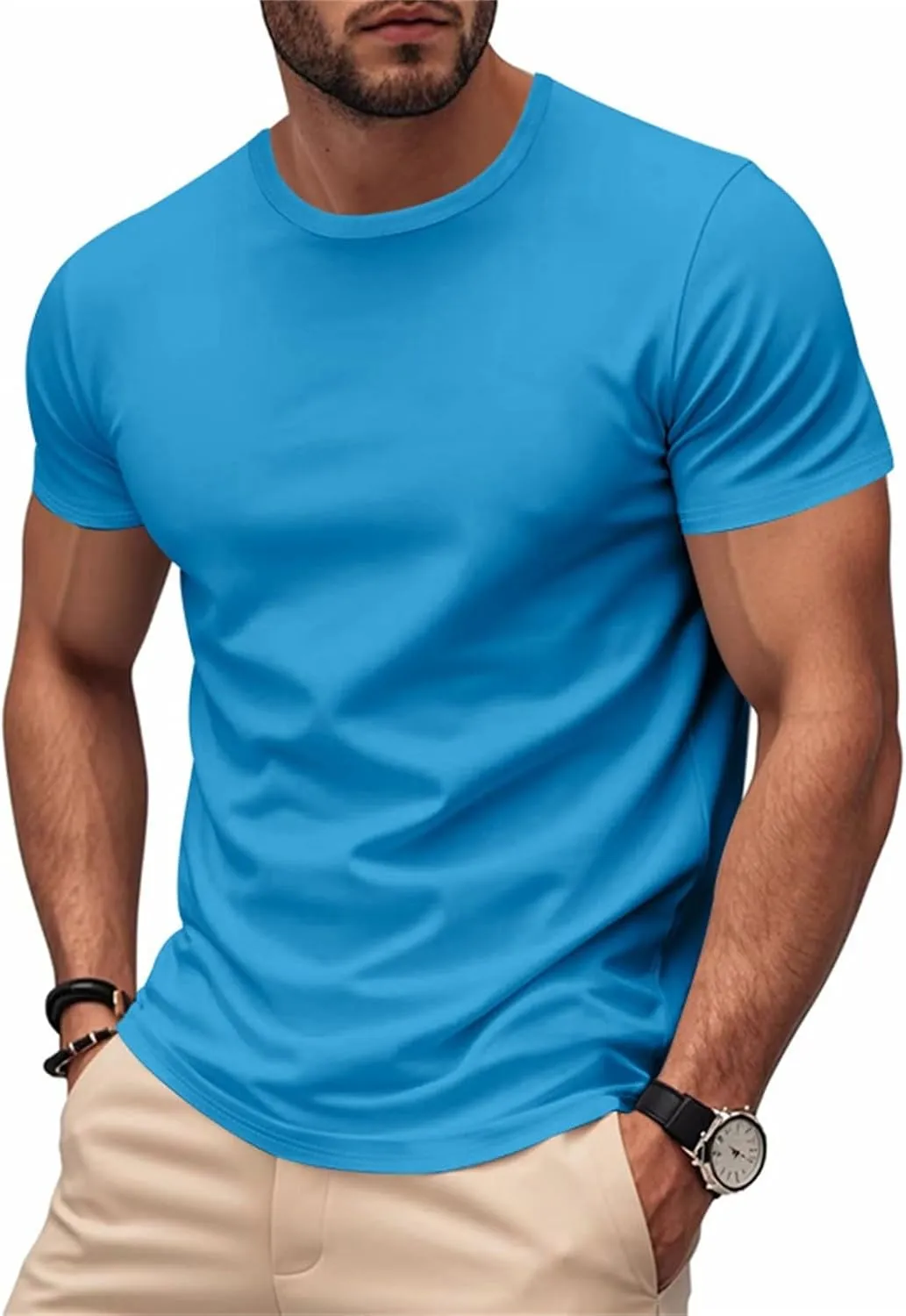 Men's Short Sleeve Tee Shirt Crewneck Casual Basic Shirt Moisture Wicking Fashion Tops Lightweight Gym Workout Tees