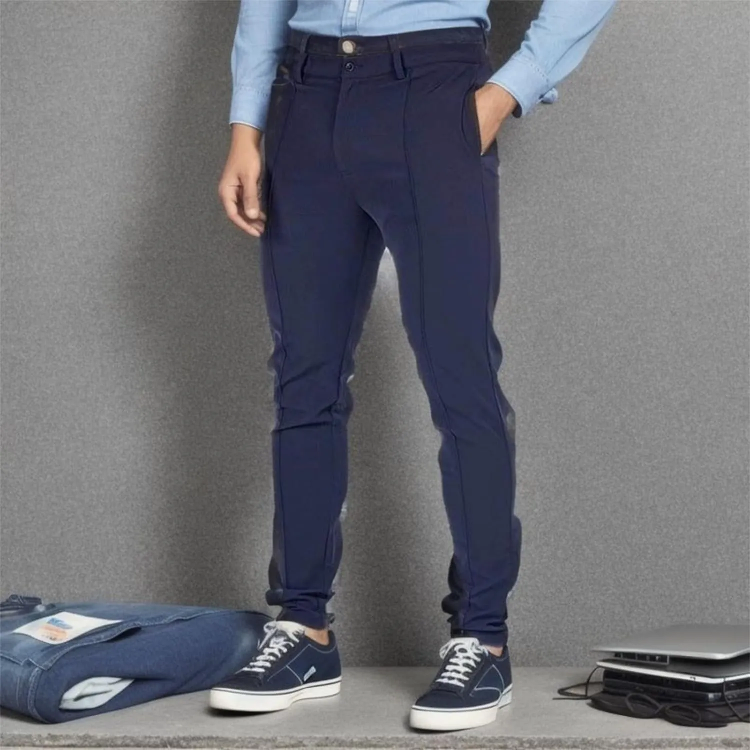 Mens Slim Fit Casual Pants with Pockets Skinny Stretch Tapered Chino Pant Straight Leg Business Dress Trousers for Men