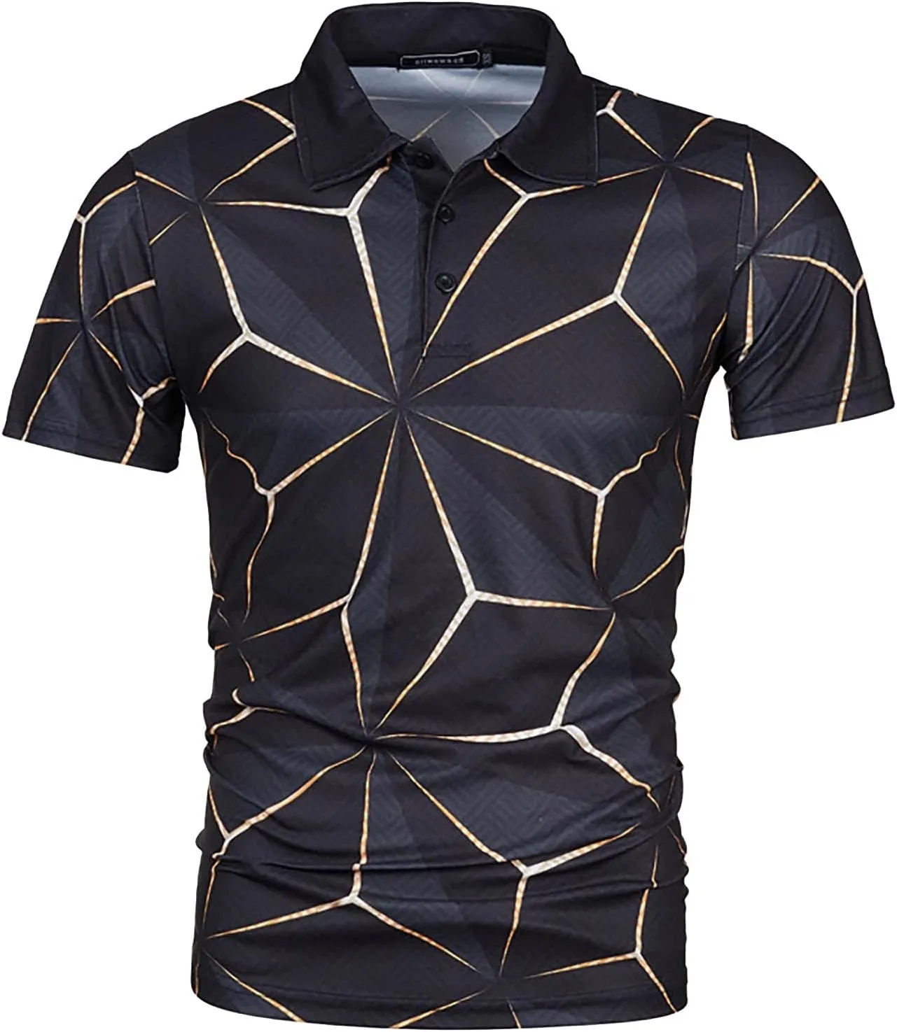 Mens Slim Fit Polo Shirts 3D Printing Button Lapel Short Sleeve Golf Breathable Comfortable Summer Fashion Casual Polo