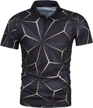 Mens Slim Fit Polo Shirts 3D Printing Button Lapel Short Sleeve Golf Breathable Comfortable Summer Fashion Casual Polo