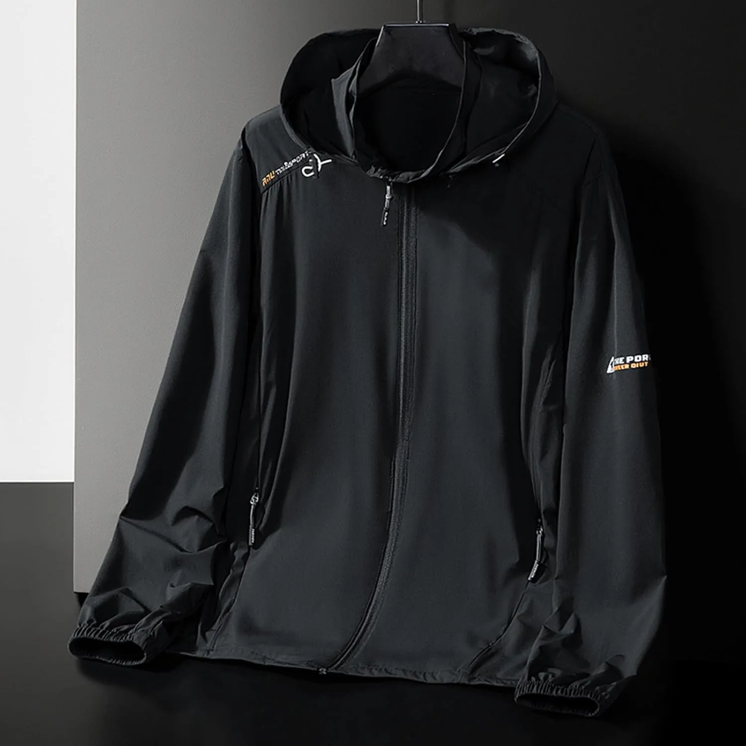 Mens Sun Protection Jacket Hoodie UPF 50  Rash Guard Lightweight Windbreaker Outdoor Zip Up Water Resistant Coat
