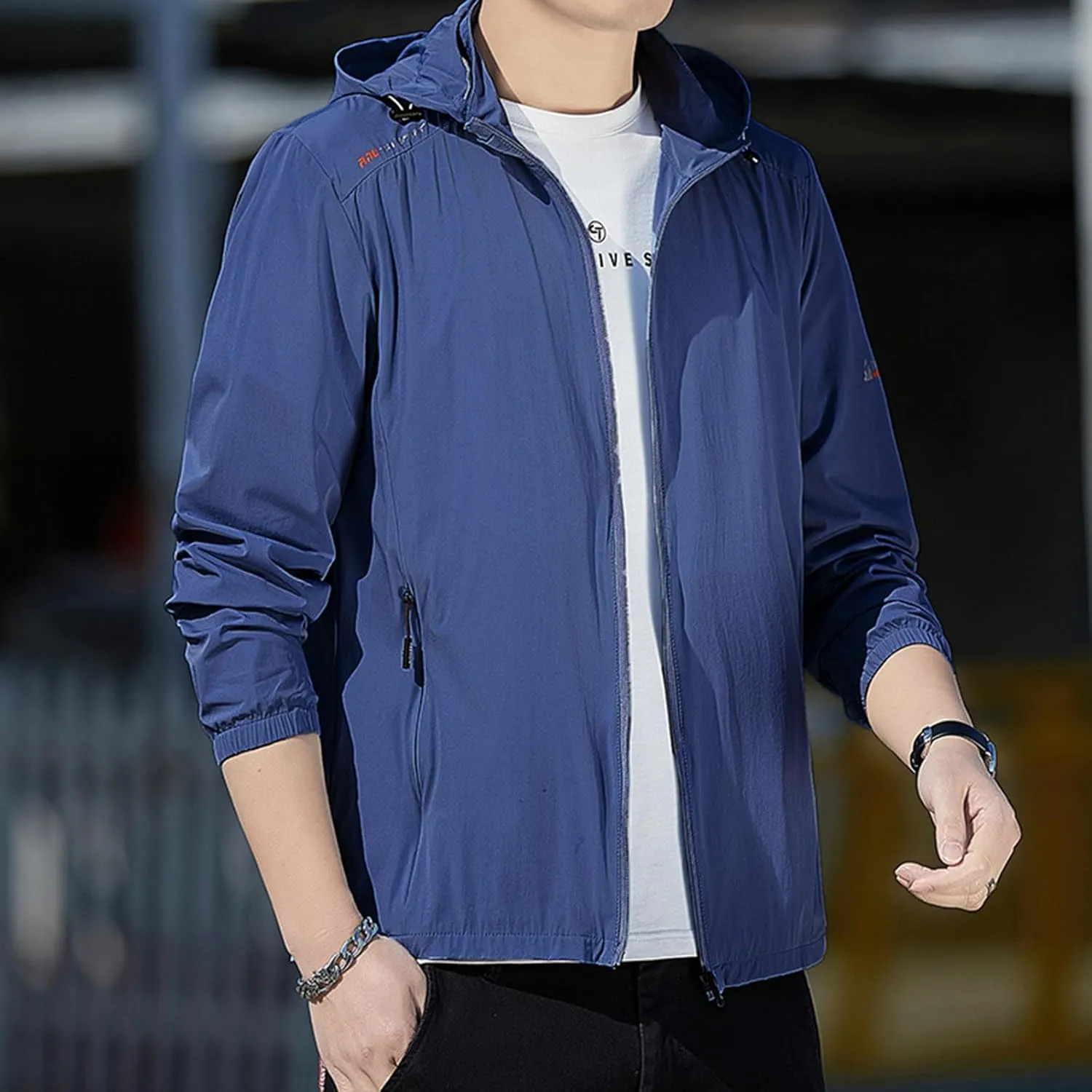Mens Sun Protection Jacket Hoodie UPF 50  Rash Guard Lightweight Windbreaker Outdoor Zip Up Water Resistant Coat