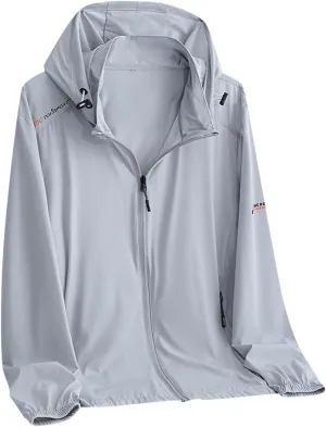 Mens Sun Protection Jacket Hoodie UPF 50  Rash Guard Lightweight Windbreaker Outdoor Zip Up Water Resistant Coat