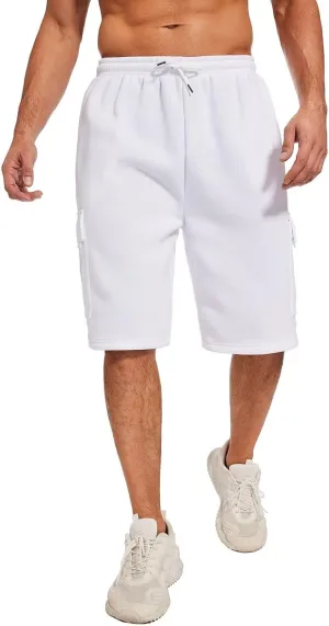 Mens Sweat Shorts with Cargo Pockets Athletic Fleece Short Pants Summer Outerwear
