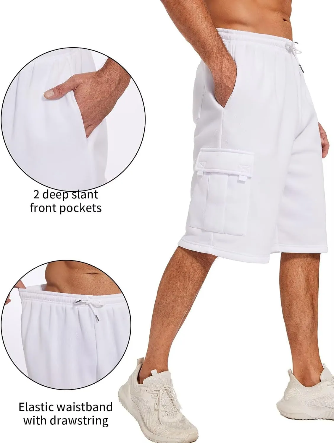 Mens Sweat Shorts with Cargo Pockets Athletic Fleece Short Pants Summer Outerwear