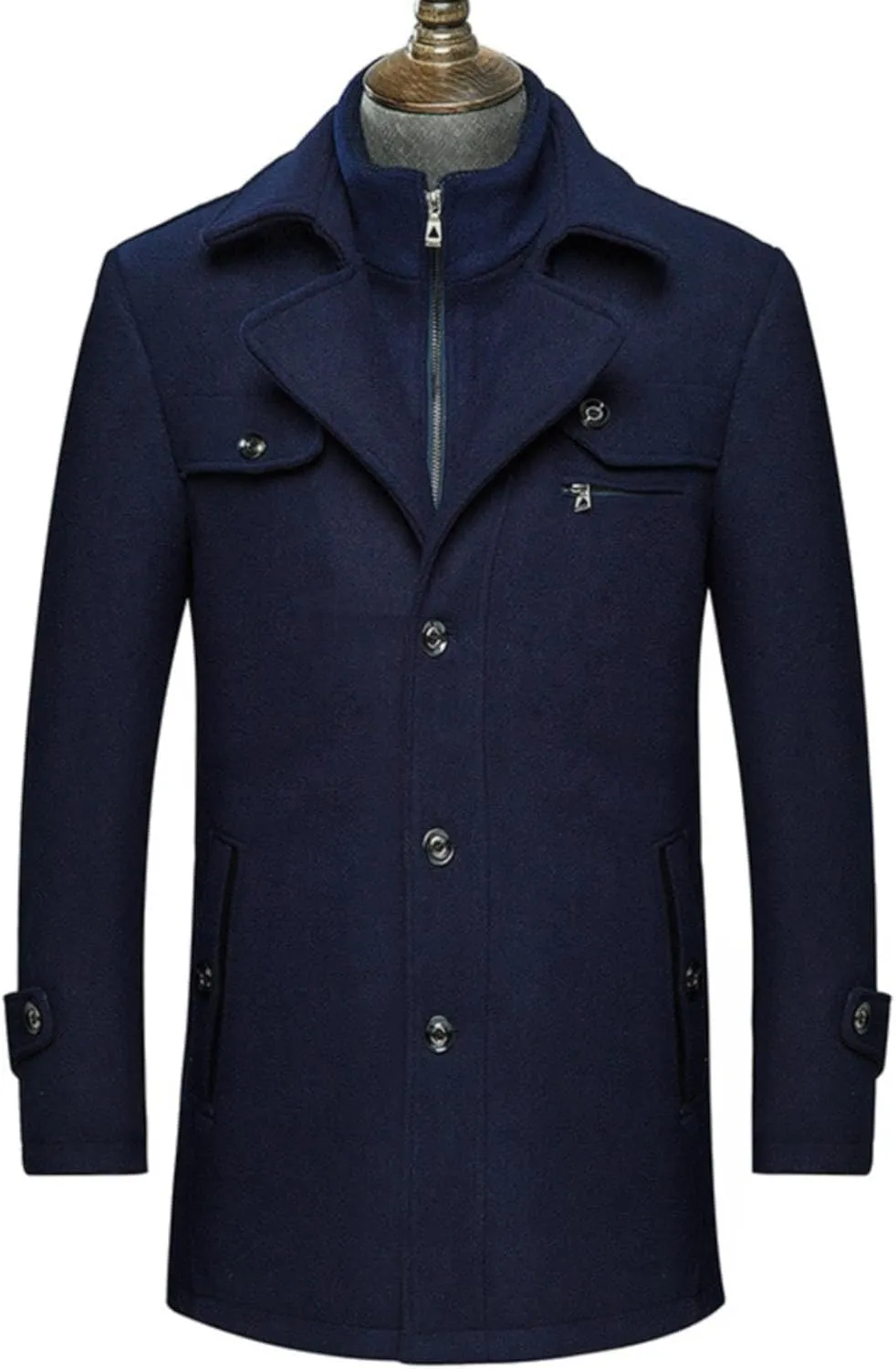 Mens Trench Coat Slim Fit Single Breasted Long Jacket Notched Lapel Belt Fall Windproof Coat Windbreaker Lapel Jacket