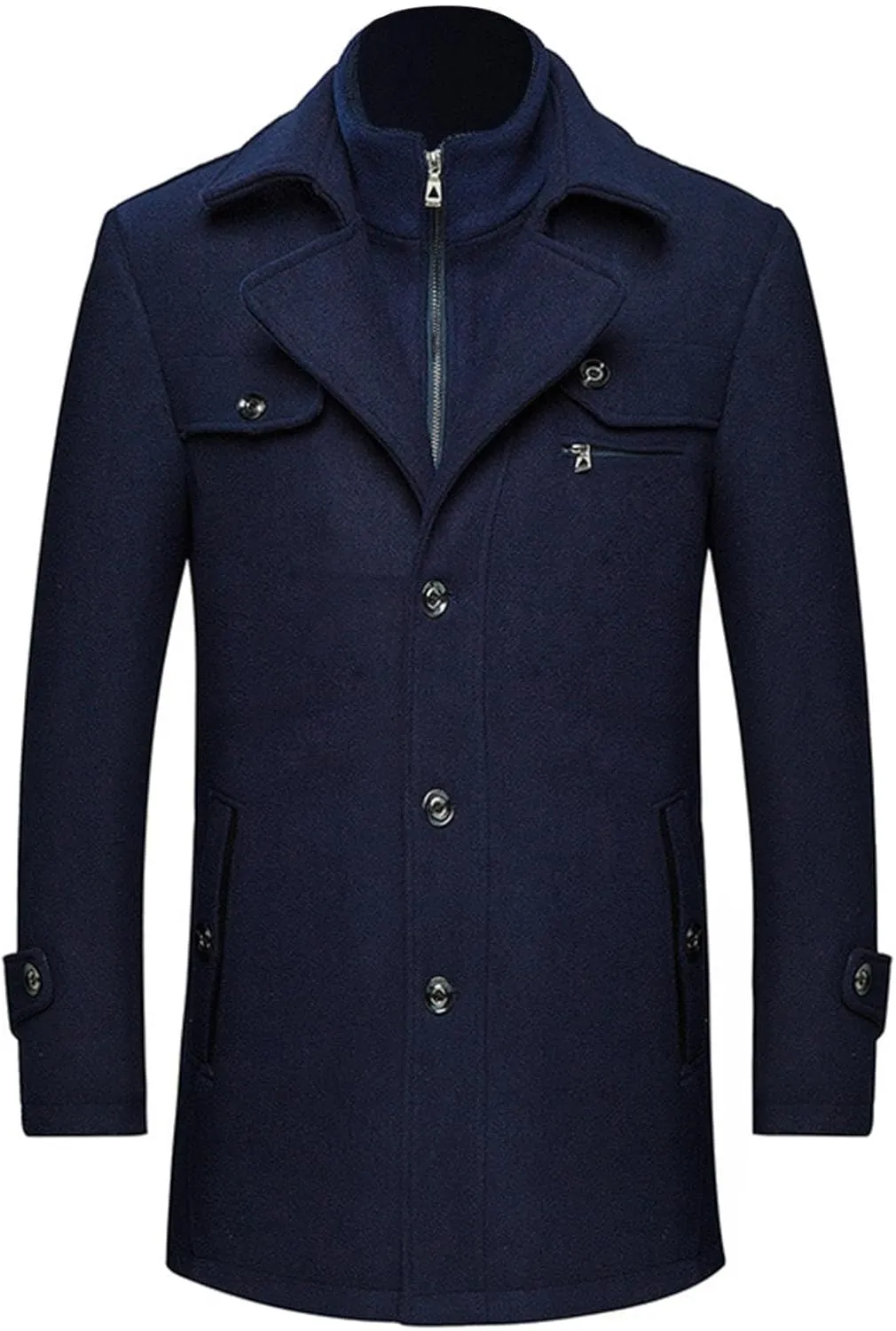 Mens Trench Coat Slim Fit Single Breasted Long Jacket Notched Lapel Belt Fall Windproof Coat Windbreaker Lapel Jacket