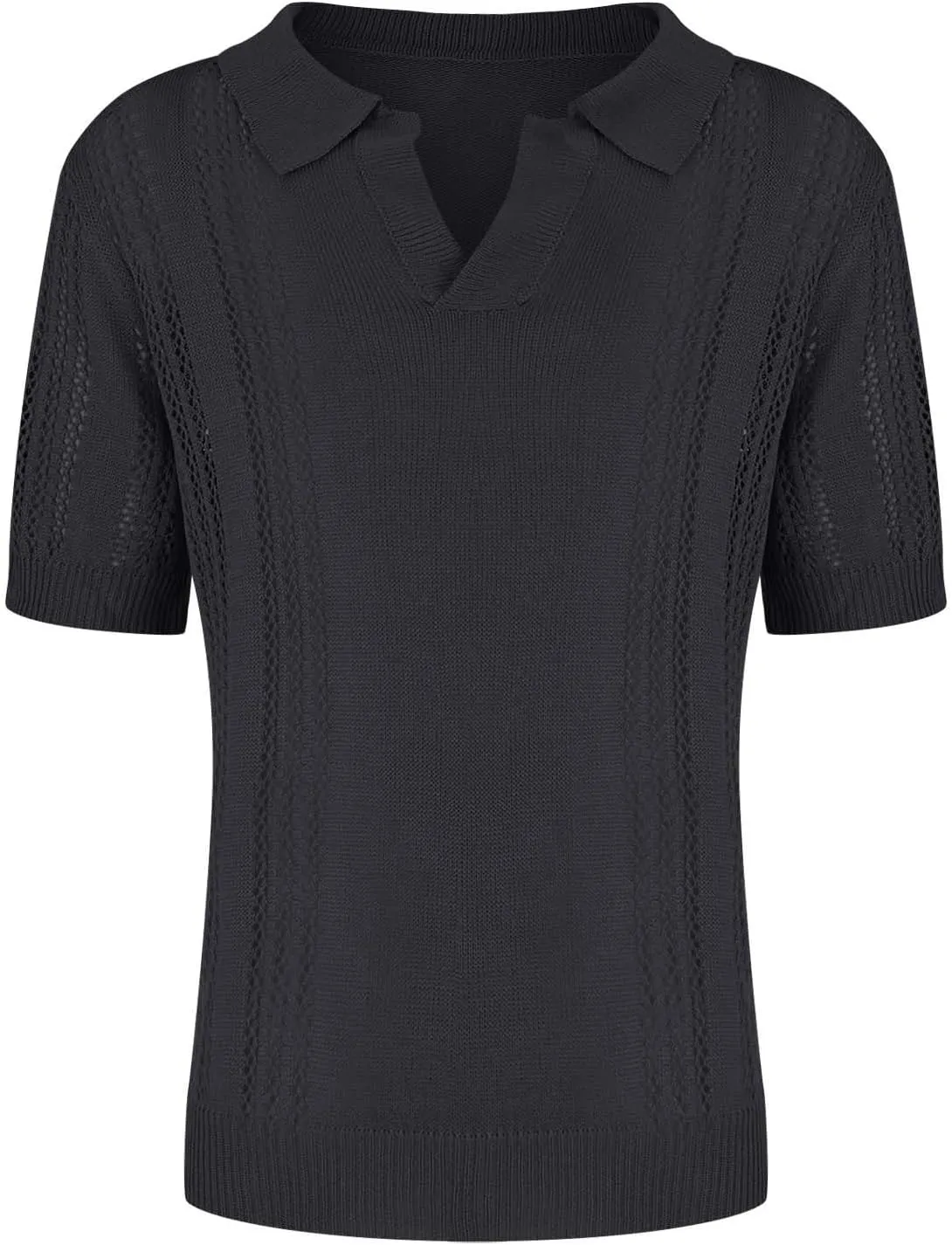 Mens V Neck Polo Shirts, Men Knit Polo Shirts Muscle Polo Shirts for Men, Vintage Ribbed Knit Soft Short Sleeve