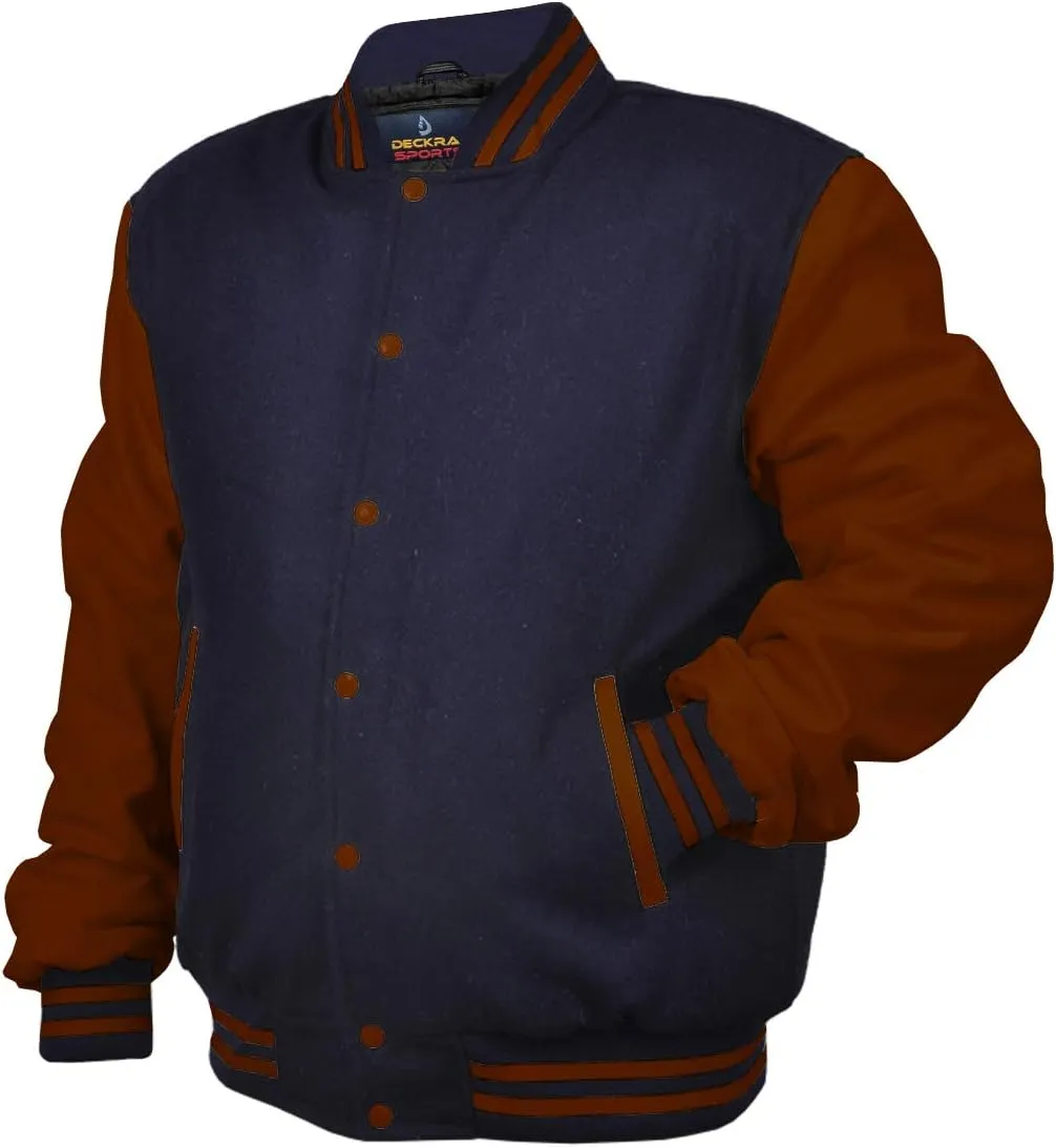 Men's Varsity Jacket Fleece Faux Leather Arms Letterman College Adult Jackets