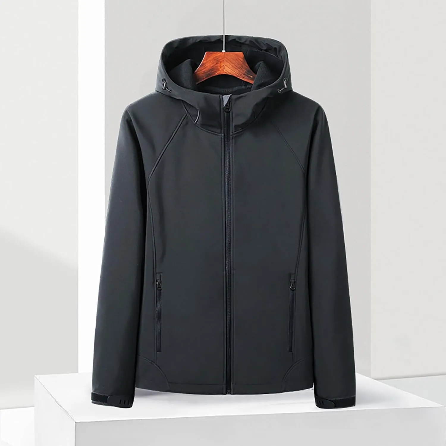 Men's Waterproof Jackets Cozy Shell Hiking Windbreaker Jacket Hooded Fleece Rain Coats Multi-Pockets Outdoor Fishing