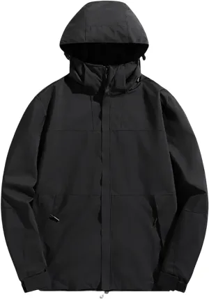 Mens Waterproof Lightweight Hooded Softshell Windbreaker Jackets for Outdoor Sports and Casual Wear in Fall & Winter