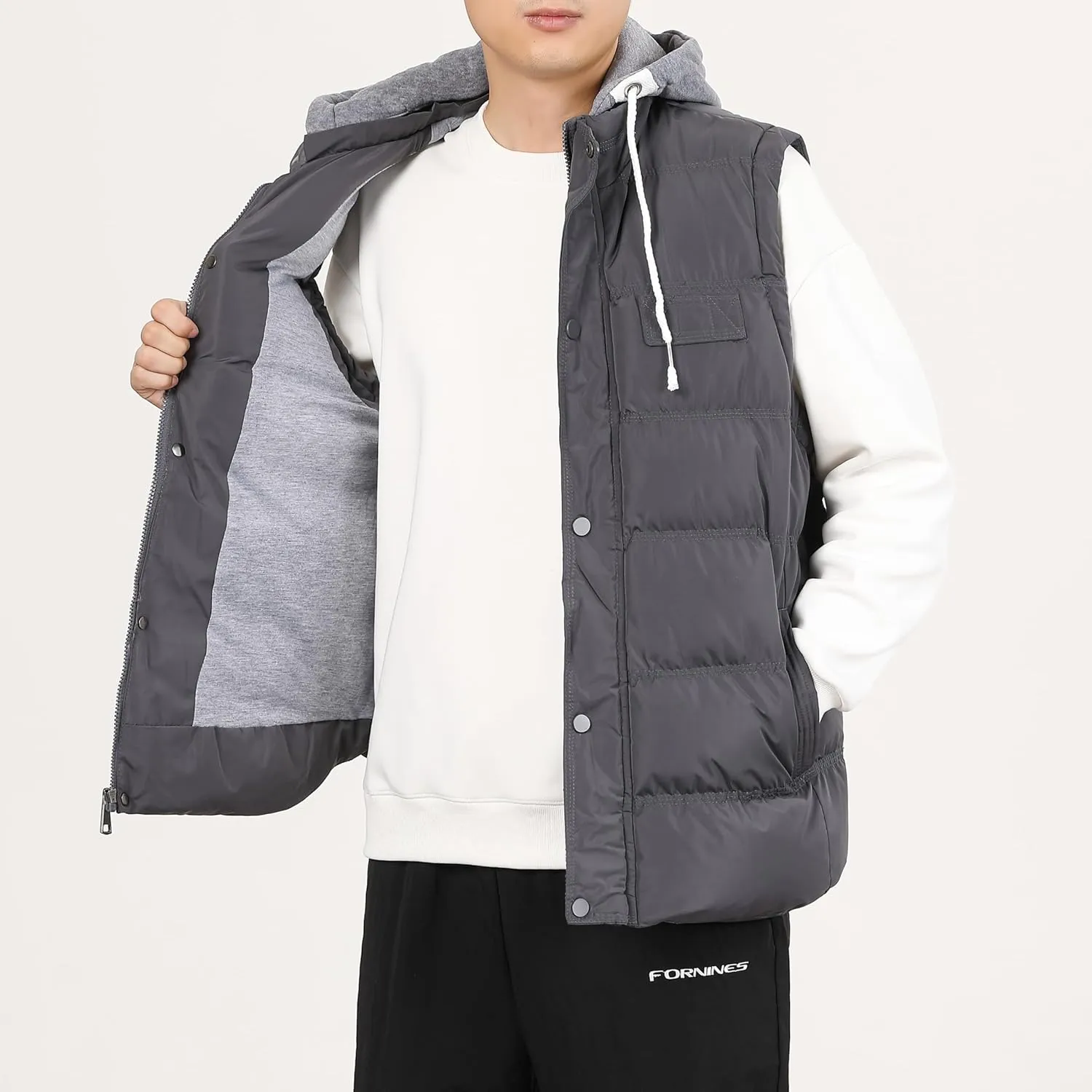 Men's Winter Puffer Vest, Sleeveless Jacket with Padded and Detachable Hood - Ideal Outerwear for Cold Weather