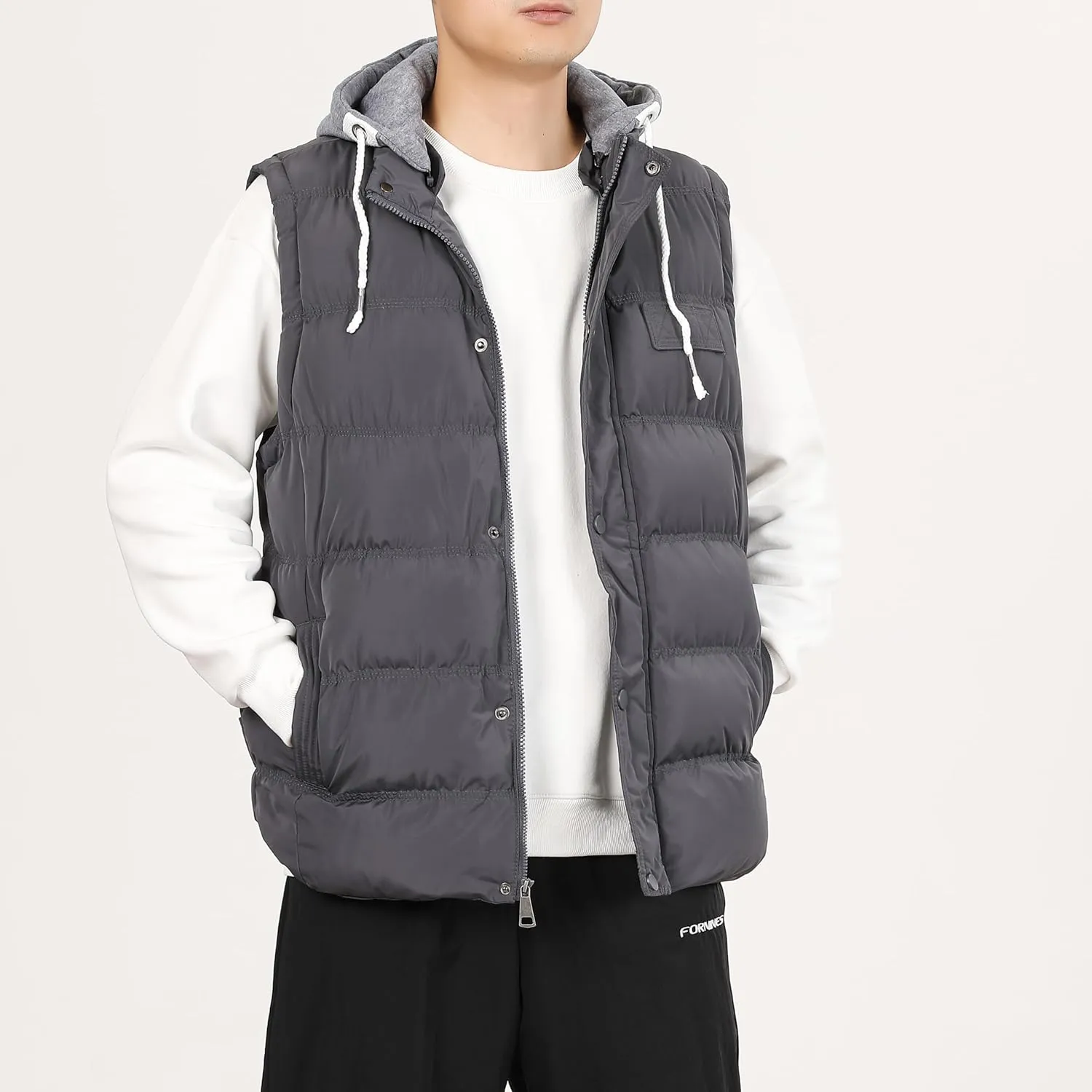 Men's Winter Puffer Vest, Sleeveless Jacket with Padded and Detachable Hood - Ideal Outerwear for Cold Weather