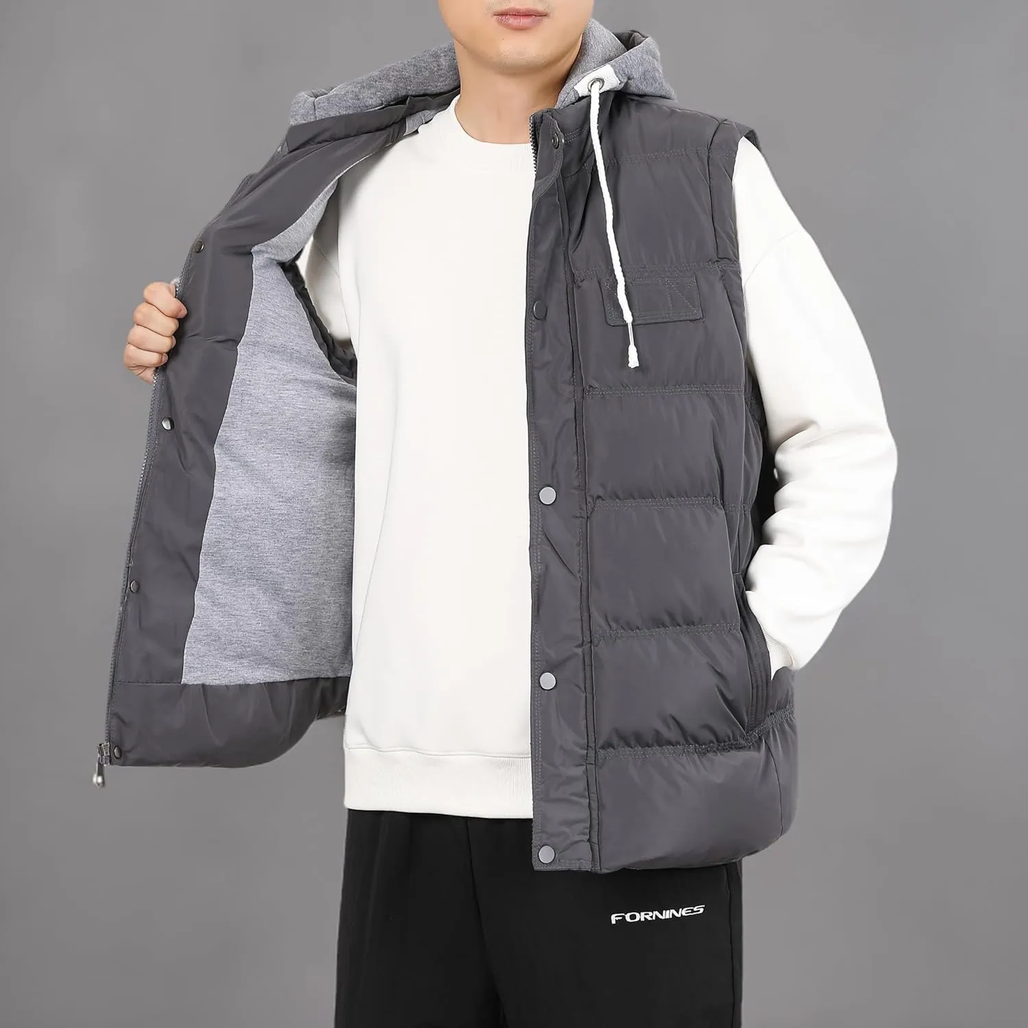 Men's Winter Puffer Vest, Sleeveless Jacket with Padded and Detachable Hood - Ideal Outerwear for Cold Weather