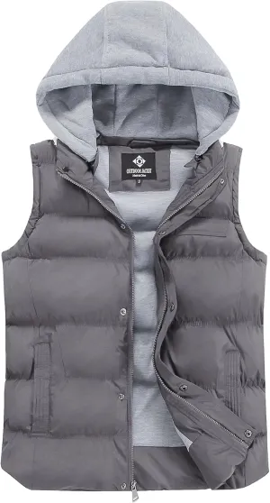 Men's Winter Puffer Vest, Sleeveless Jacket with Padded and Detachable Hood - Ideal Outerwear for Cold Weather
