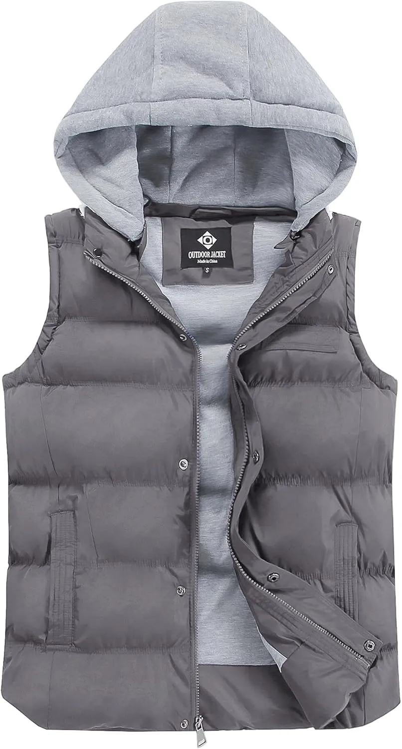 Men's Winter Puffer Vest, Sleeveless Jacket with Padded and Detachable Hood - Ideal Outerwear for Cold Weather