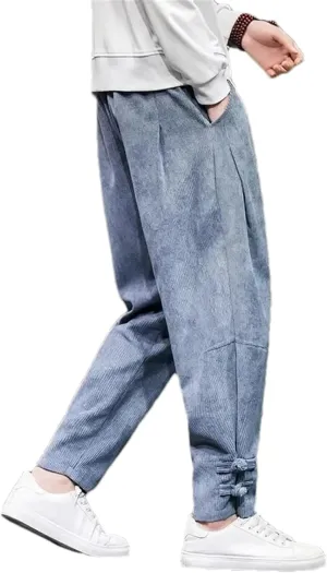 Men's Winter Solid Color Fleece Corduroy Pants Thickened Oversized Harem Sweatpants Warm Casual Pants