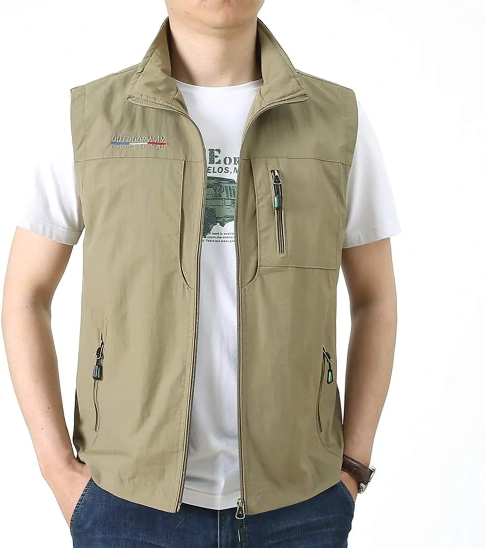 Mens Work Vest Summer Travel Photo Vest Cargo Sleeveless Jackets with Pockets