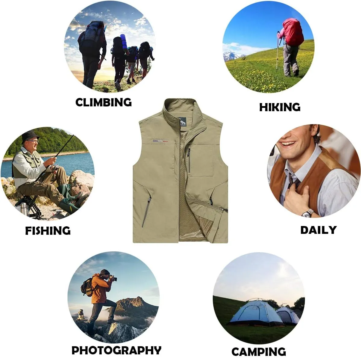 Mens Work Vest Summer Travel Photo Vest Cargo Sleeveless Jackets with Pockets