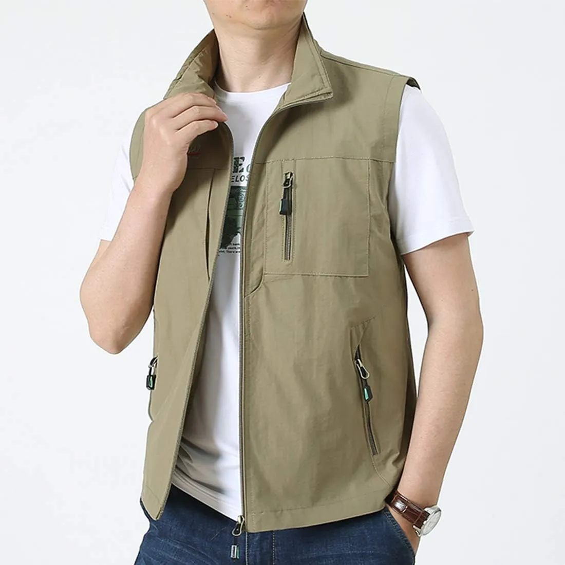 Mens Work Vest Summer Travel Photo Vest Cargo Sleeveless Jackets with Pockets