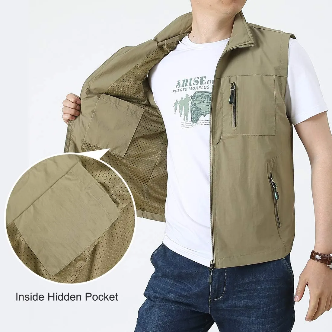 Mens Work Vest Summer Travel Photo Vest Cargo Sleeveless Jackets with Pockets