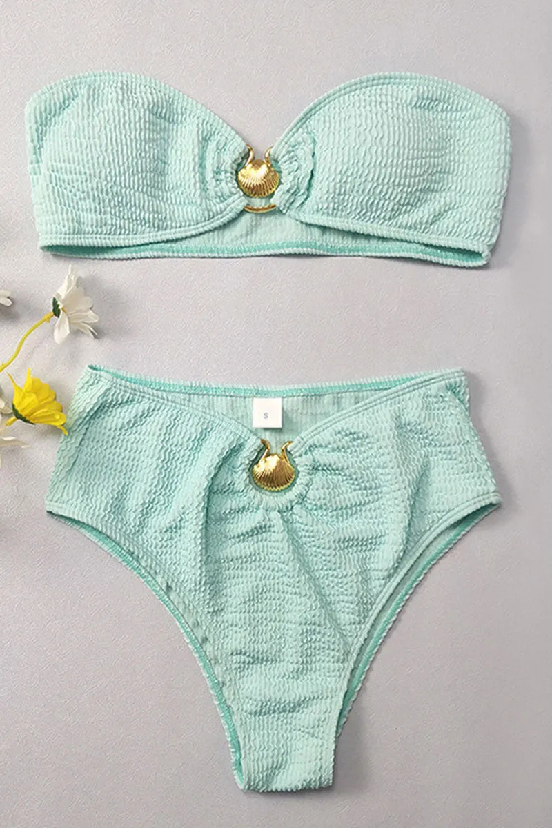 Metal Shell Decor Chic Solid Color Bikini
