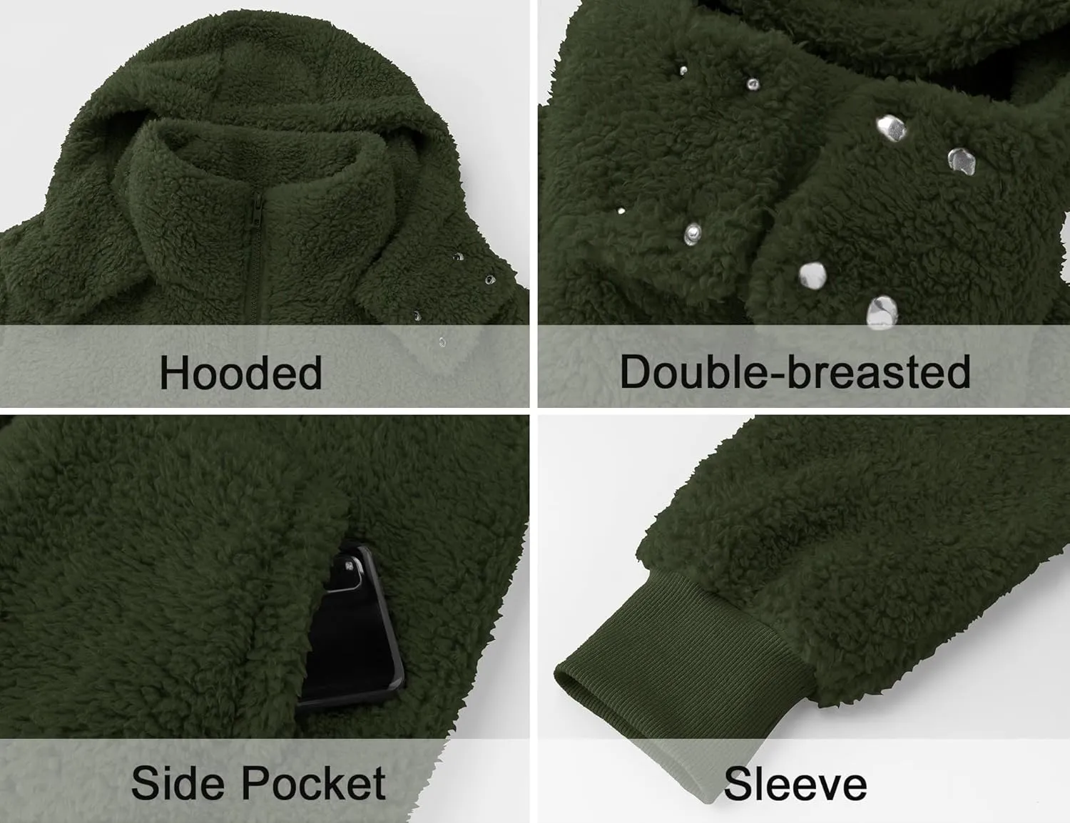 Micoson Womens Faux Fur Coat Winter Full Zip Sherpa Fleece Jacket Long Sleeve Warm Fuzzy Outerwear with Hooded