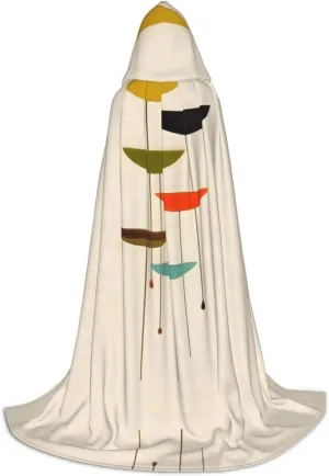 Mid Century Modern Prints Hooded Cloak Coat Winter Warm Long Cloak Cosplay Costumes Outerwear Carnivals Hoodies Capes