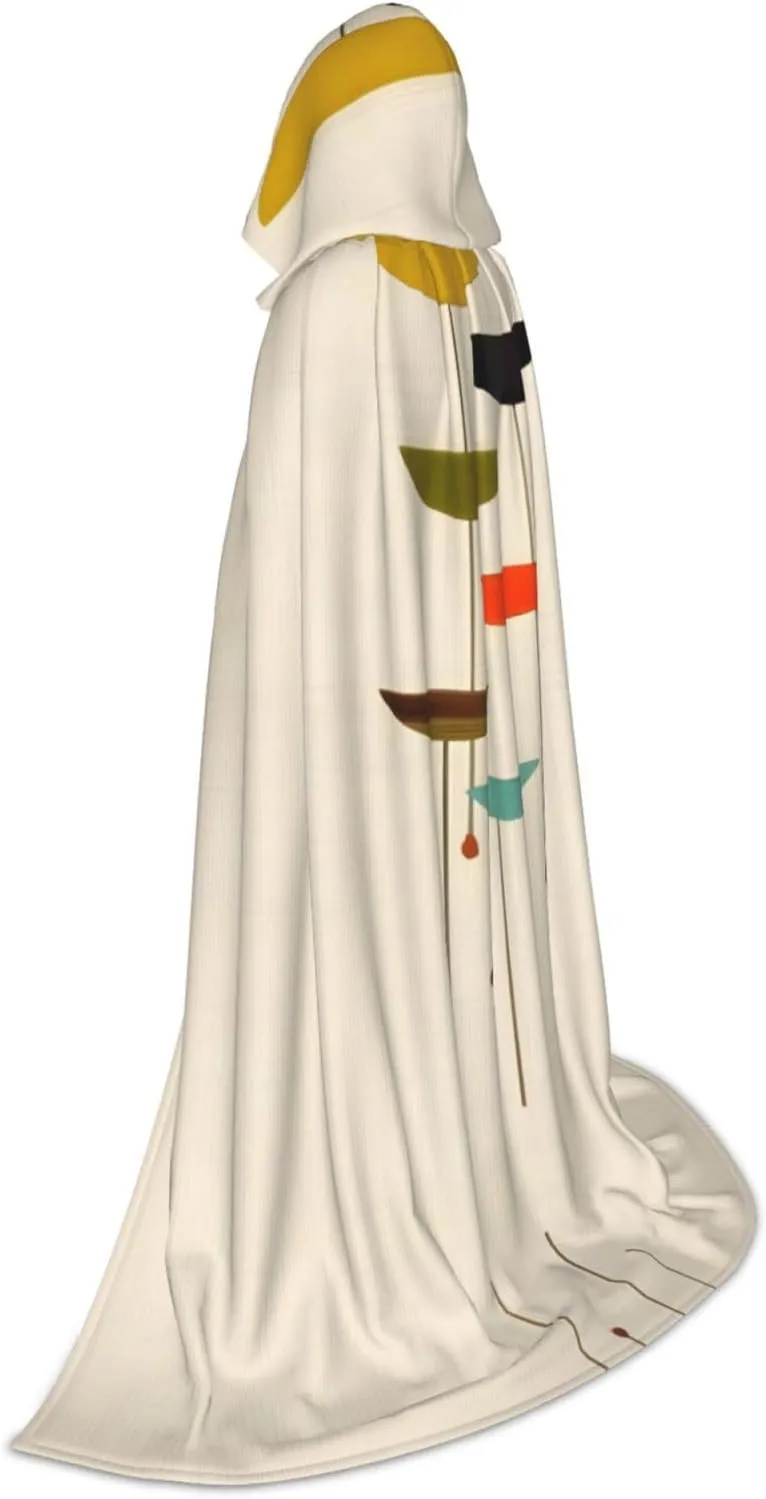 Mid Century Modern Prints Hooded Cloak Coat Winter Warm Long Cloak Cosplay Costumes Outerwear Carnivals Hoodies Capes